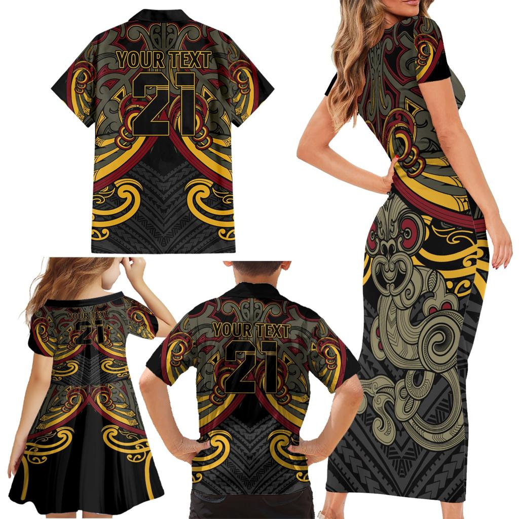 Maori Hei Tiki Tribal Tattoo Family Matching Short Sleeve Bodycon Dress and Hawaiian Shirt