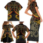 Maori Hei Tiki Tribal Tattoo Family Matching Short Sleeve Bodycon Dress and Hawaiian Shirt