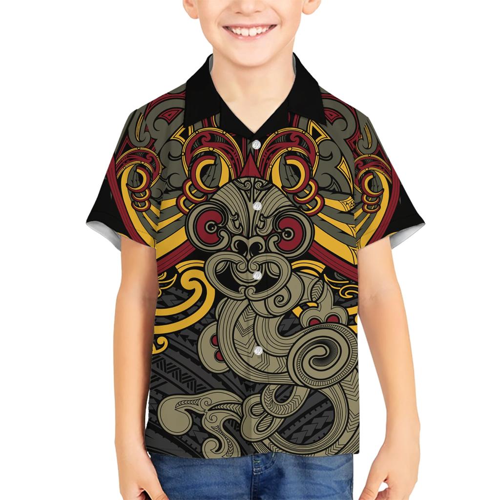 Maori Hei Tiki Tribal Tattoo Family Matching Short Sleeve Bodycon Dress and Hawaiian Shirt