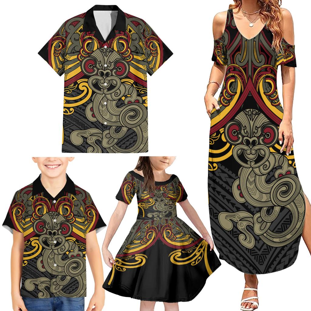 Maori Hei Tiki Tribal Tattoo Family Matching Summer Maxi Dress and Hawaiian Shirt