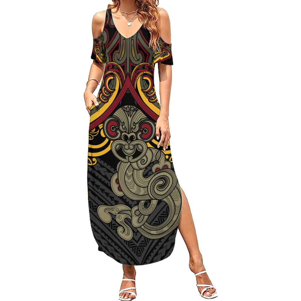 Maori Hei Tiki Tribal Tattoo Family Matching Summer Maxi Dress and Hawaiian Shirt