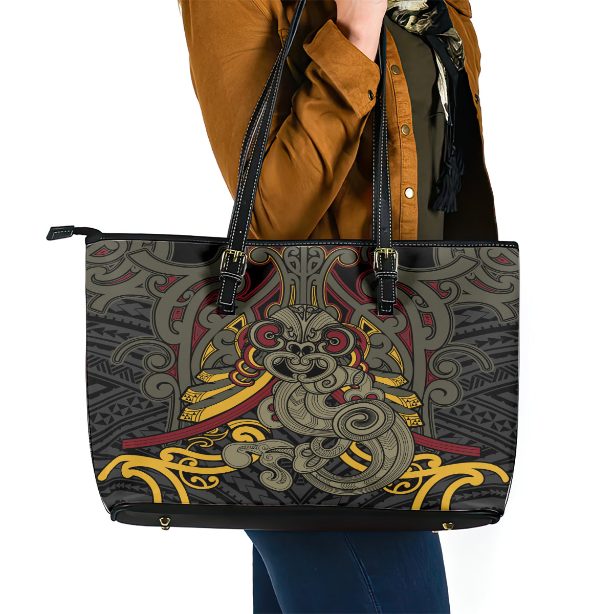 Maori Hei Tiki Tribal Tattoo Leather Tote Bag