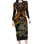 Maori Hei Tiki Tribal Tattoo Long Sleeve Bodycon Dress