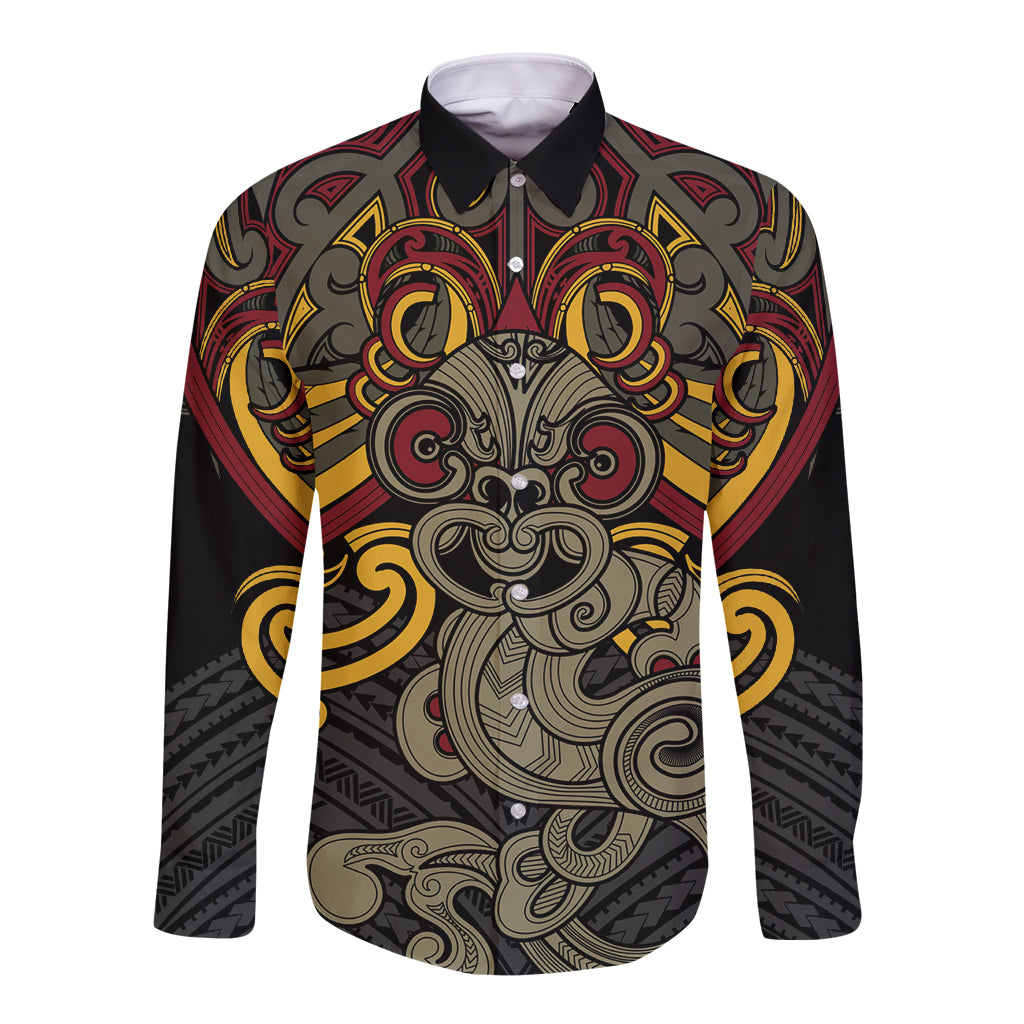 Maori Hei Tiki Tribal Tattoo Long Sleeve Button Shirt