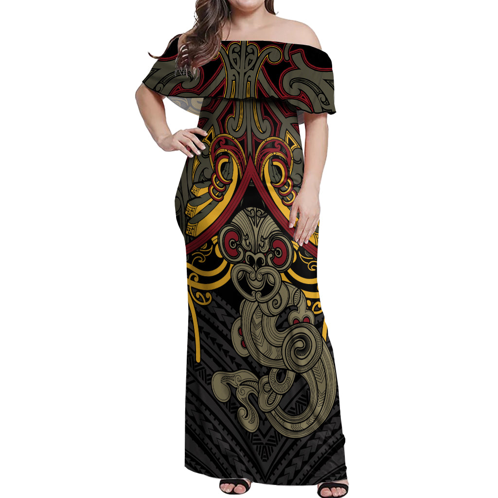 Maori Hei Tiki Tribal Tattoo Off Shoulder Maxi Dress