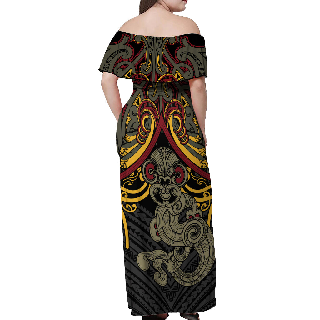 Maori Hei Tiki Tribal Tattoo Off Shoulder Maxi Dress