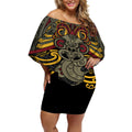 Maori Hei Tiki Tribal Tattoo Off Shoulder Short Dress