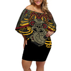 Maori Hei Tiki Tribal Tattoo Off Shoulder Short Dress