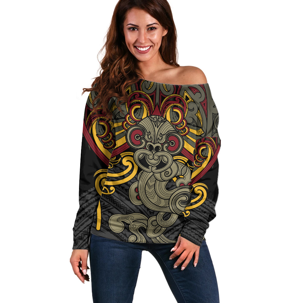 Maori Hei Tiki Tribal Tattoo Off Shoulder Sweater