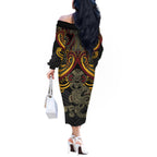 Maori Hei Tiki Tribal Tattoo Off The Shoulder Long Sleeve Dress