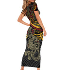 Maori Hei Tiki Tribal Tattoo Short Sleeve Bodycon Dress
