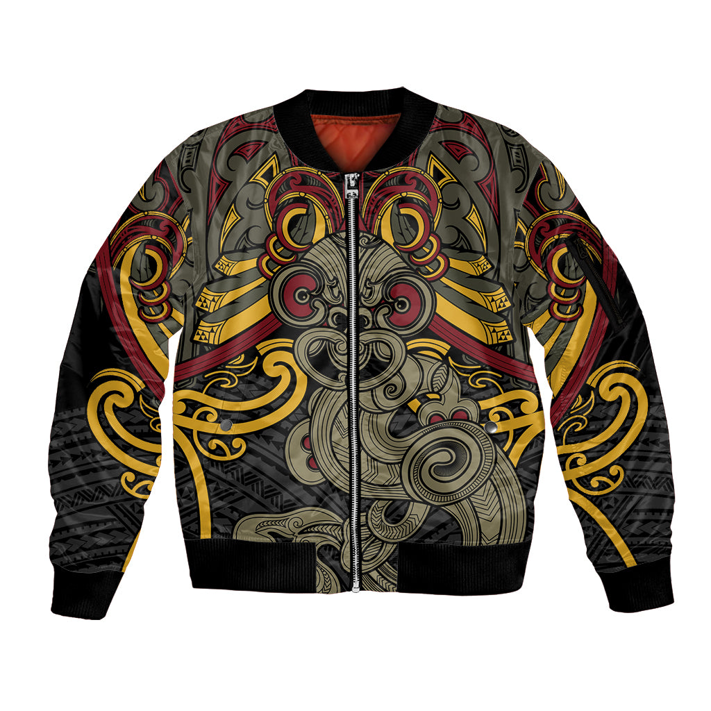 Maori Hei Tiki Tribal Tattoo Sleeve Zip Bomber Jacket