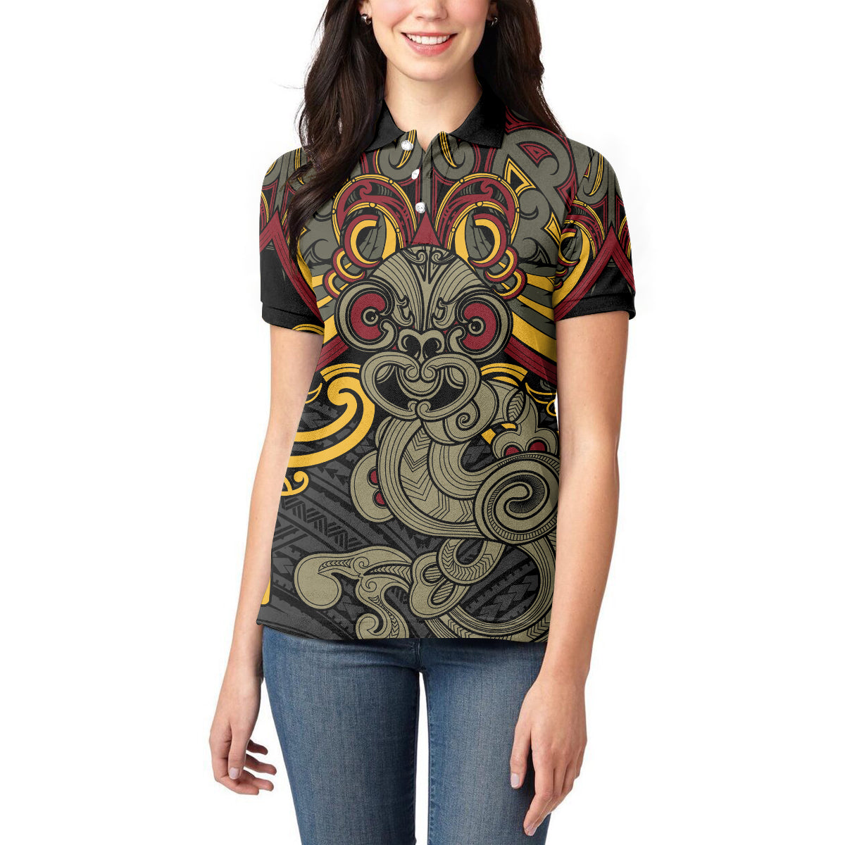 Maori Hei Tiki Tribal Tattoo Women Polo Shirt