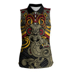 Maori Hei Tiki Tribal Tattoo Women Sleeveless Polo Shirt