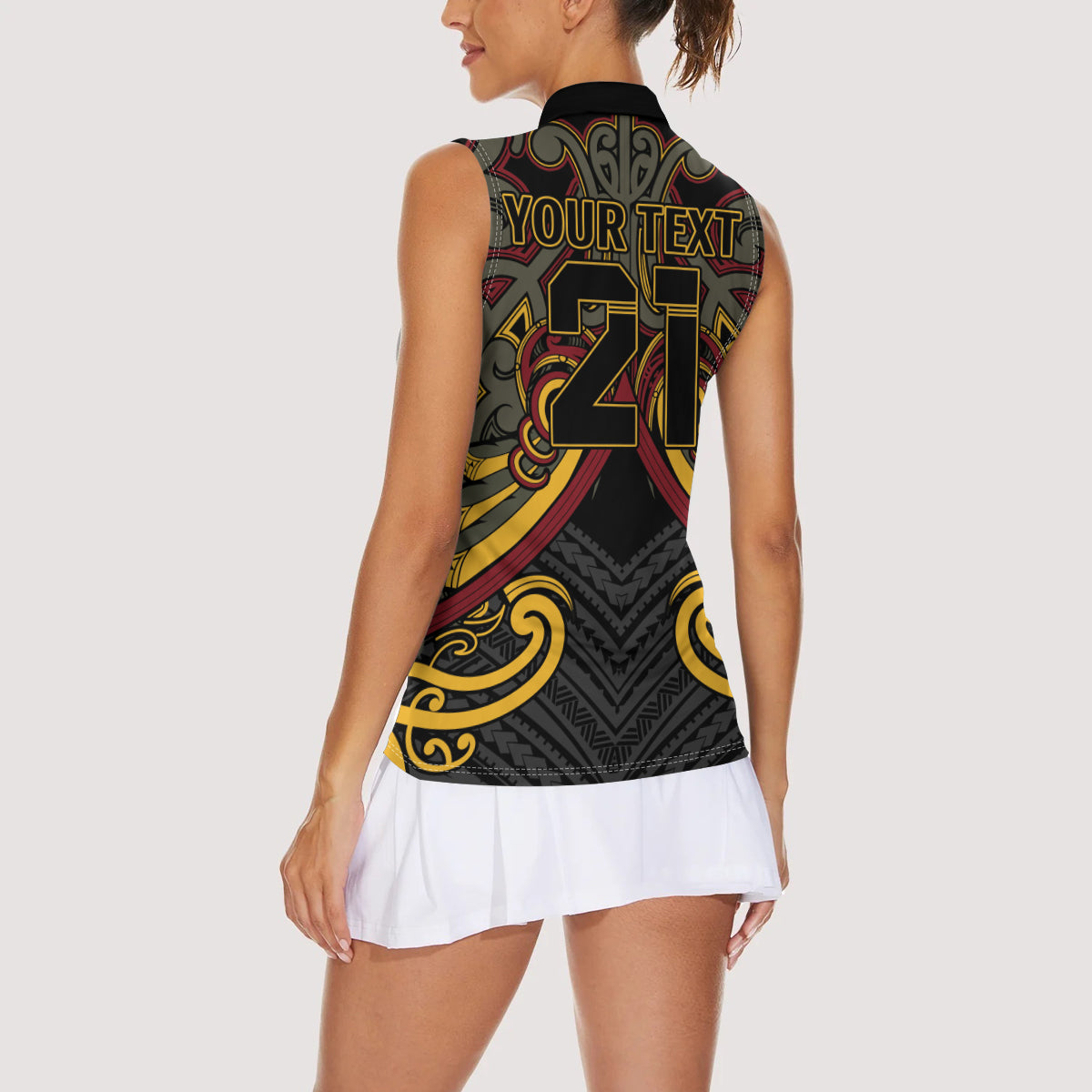 Maori Hei Tiki Tribal Tattoo Women Sleeveless Polo Shirt