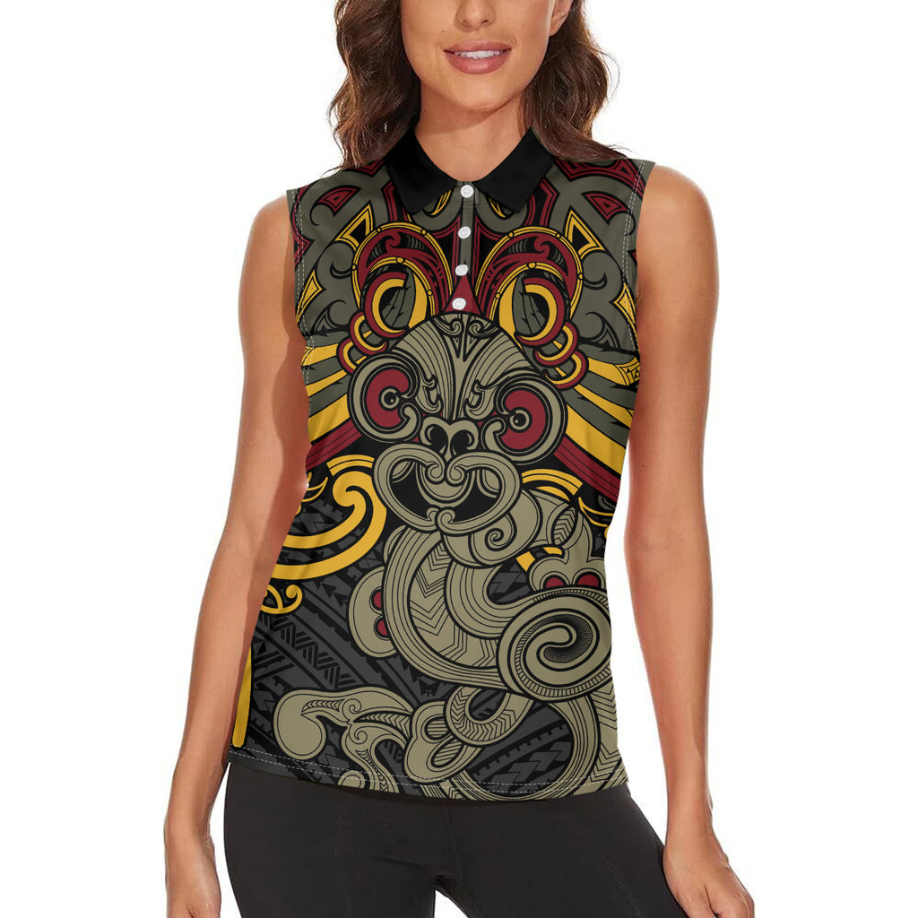 Maori Hei Tiki Tribal Tattoo Women Sleeveless Polo Shirt