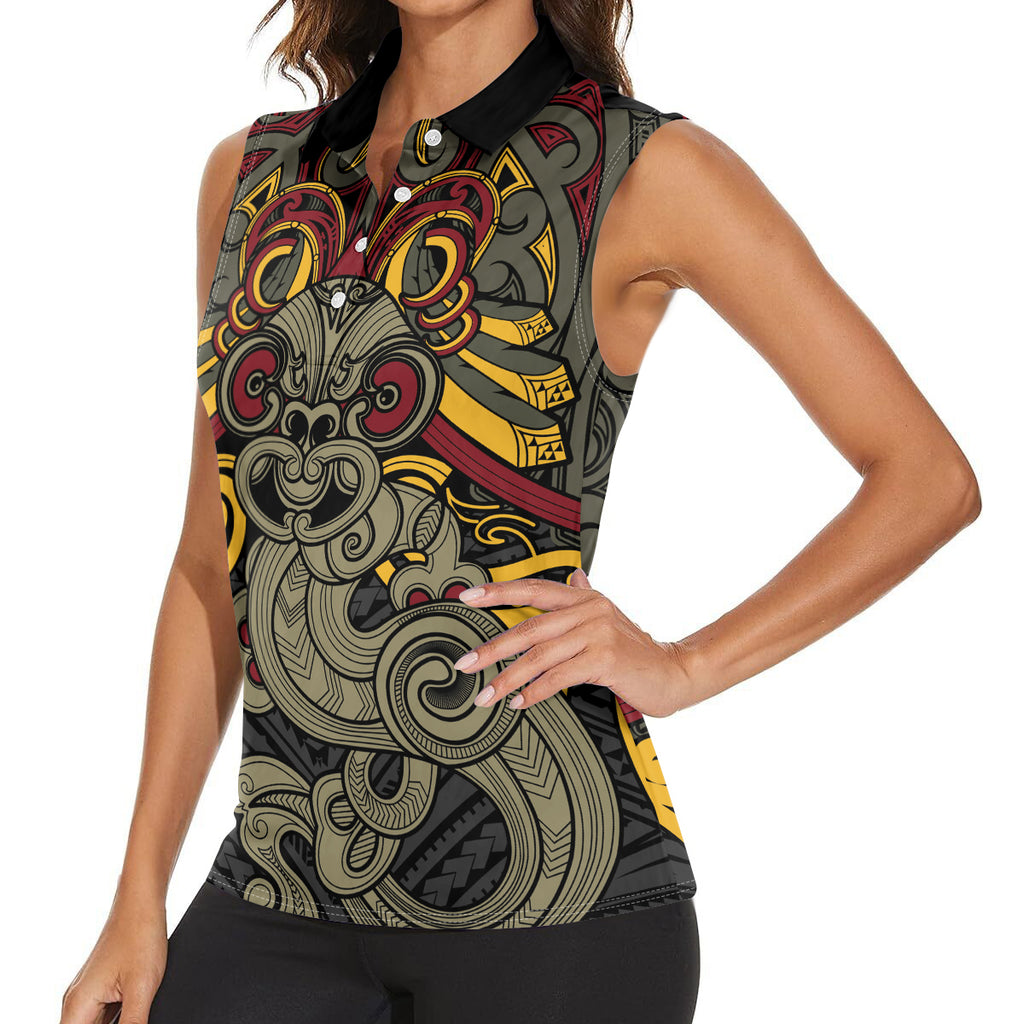 Maori Hei Tiki Tribal Tattoo Women Sleeveless Polo Shirt