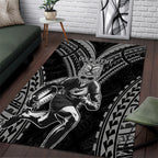 Custom New Zealand Rugby Area Rug Maori All Black Warrior Tribal Tattoo