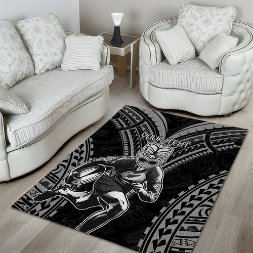Custom New Zealand Rugby Area Rug Maori All Black Warrior Tribal Tattoo