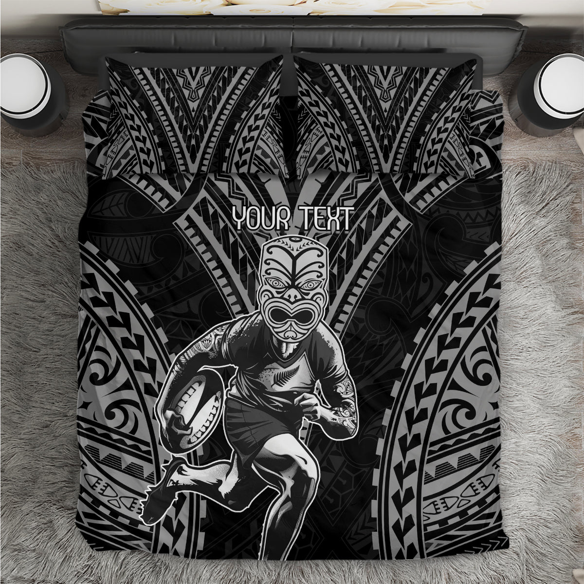 Custom New Zealand Rugby Bedding Set Maori All Black Warrior Tribal Tattoo
