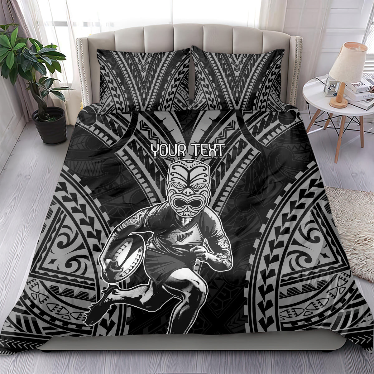 Custom New Zealand Rugby Bedding Set Maori All Black Warrior Tribal Tattoo