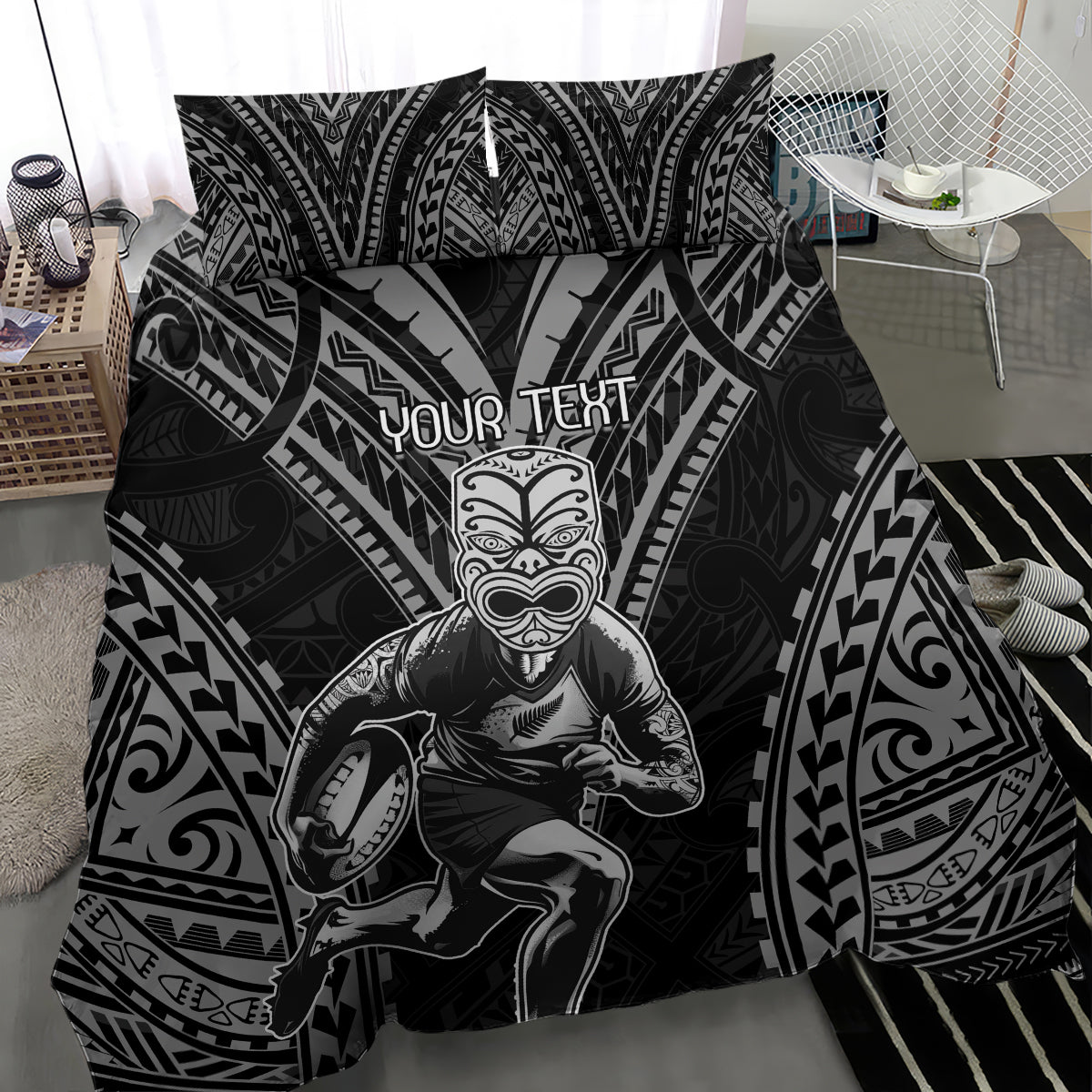 Custom New Zealand Rugby Bedding Set Maori All Black Warrior Tribal Tattoo
