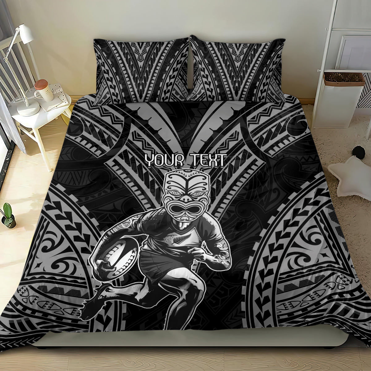 Custom New Zealand Rugby Bedding Set Maori All Black Warrior Tribal Tattoo