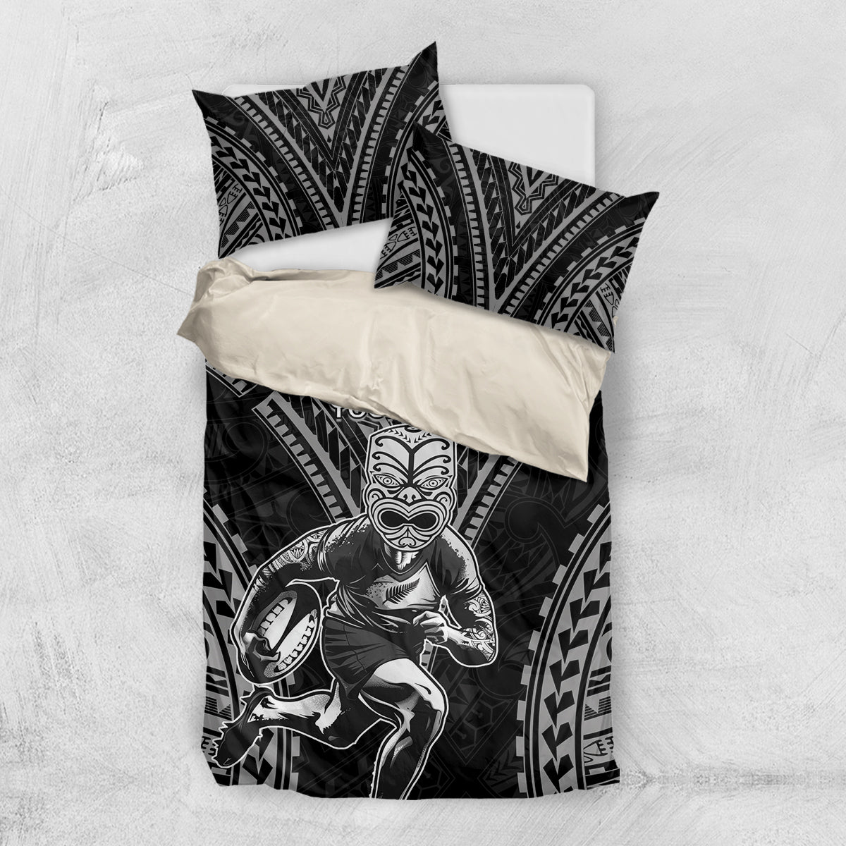 Custom New Zealand Rugby Bedding Set Maori All Black Warrior Tribal Tattoo