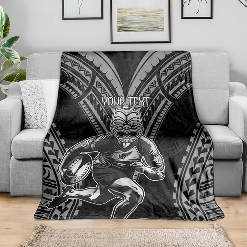 Custom New Zealand Rugby Blanket Maori All Black Warrior Tribal Tattoo