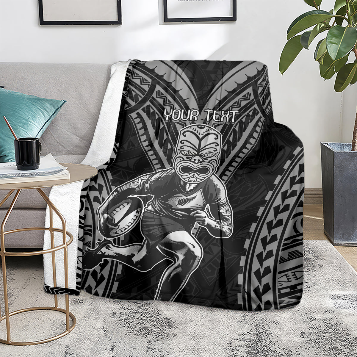 Custom New Zealand Rugby Blanket Maori All Black Warrior Tribal Tattoo
