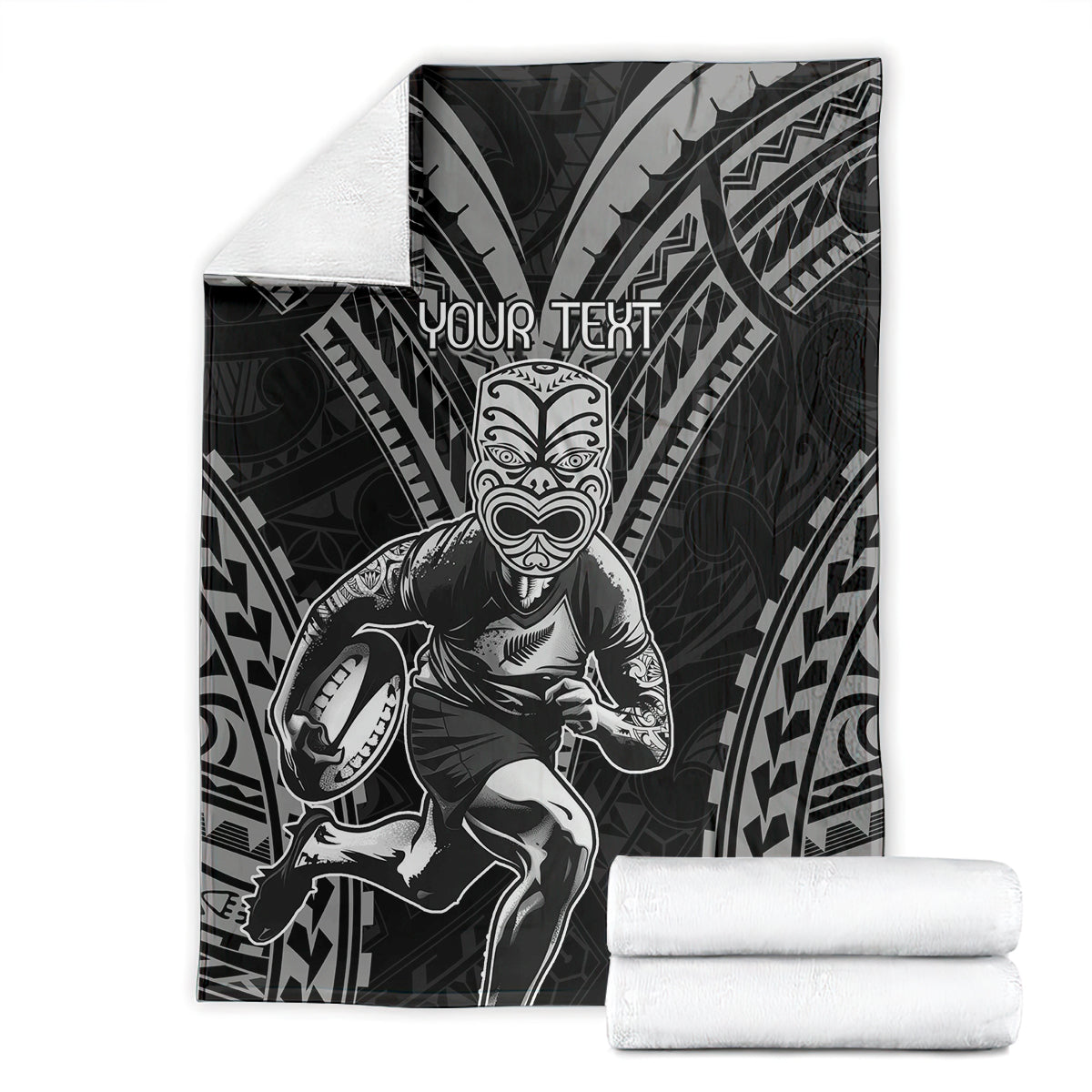 Custom New Zealand Rugby Blanket Maori All Black Warrior Tribal Tattoo