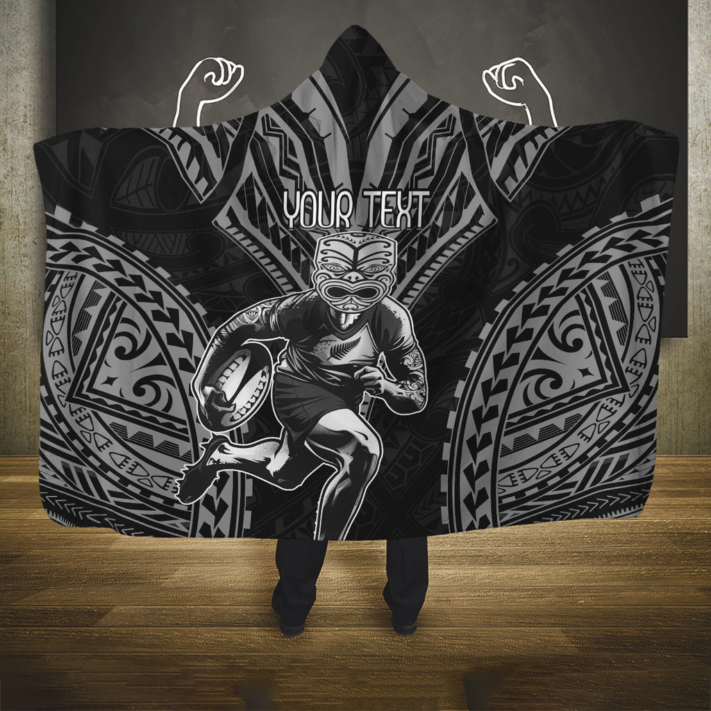 Custom New Zealand Rugby Hooded Blanket Maori All Black Warrior Tribal Tattoo
