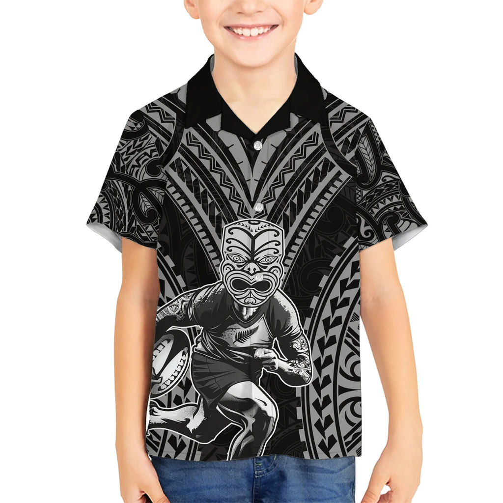 Custom New Zealand Rugby Kid Hawaiian Shirt Maori All Black Warrior Tribal Tattoo