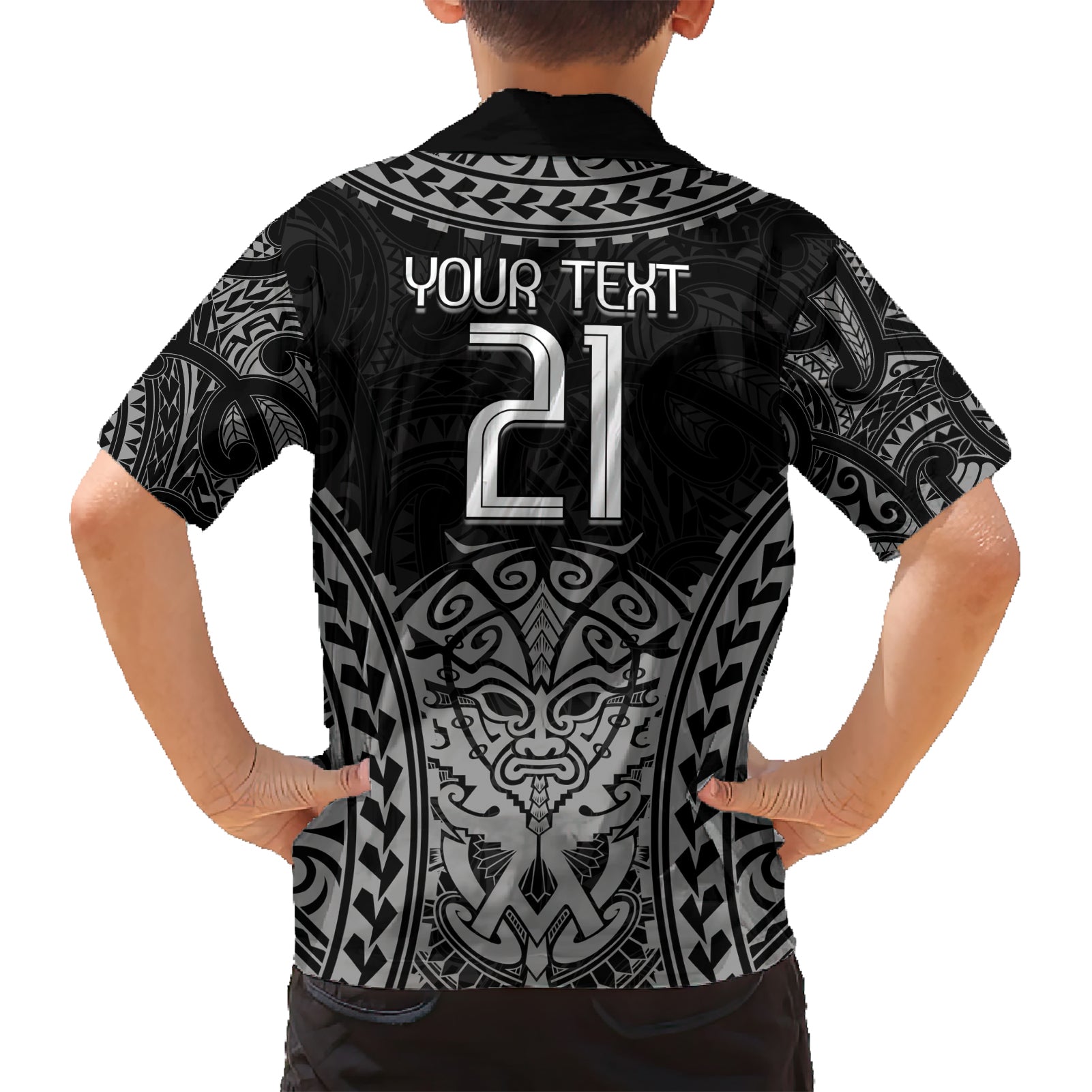 Custom New Zealand Rugby Kid Hawaiian Shirt Maori All Black Warrior Tribal Tattoo