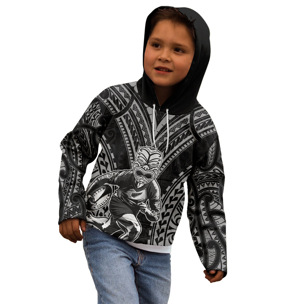 Custom New Zealand Rugby Kid Hoodie Maori All Black Warrior Tribal Tattoo