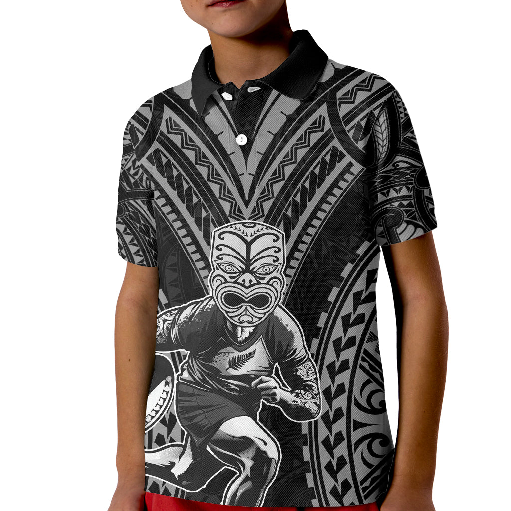 Custom New Zealand Rugby Kid Polo Shirt Maori All Black Warrior Tribal Tattoo