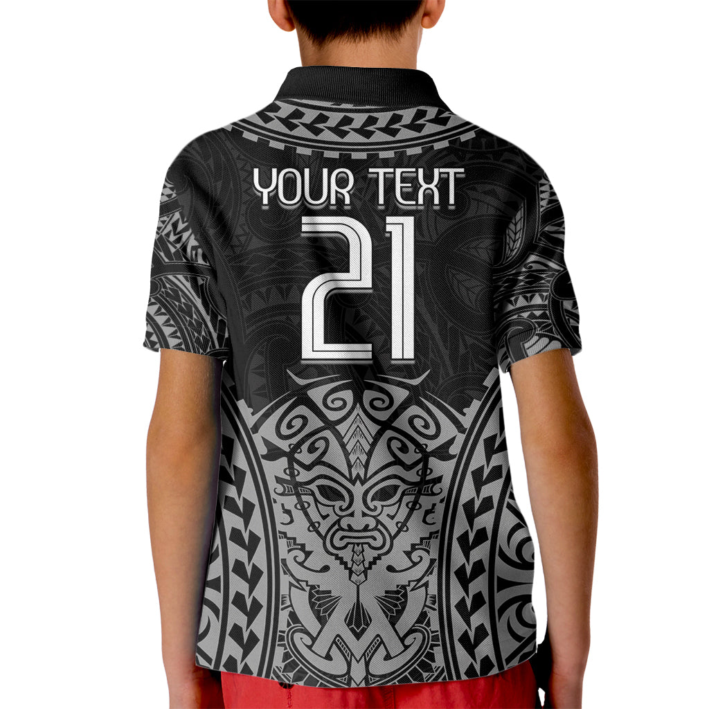 Custom New Zealand Rugby Kid Polo Shirt Maori All Black Warrior Tribal Tattoo