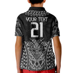 Custom New Zealand Rugby Kid Polo Shirt Maori All Black Warrior Tribal Tattoo