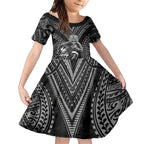 Custom New Zealand Rugby Kid Short Sleeve Dress Maori All Black Warrior Tribal Tattoo