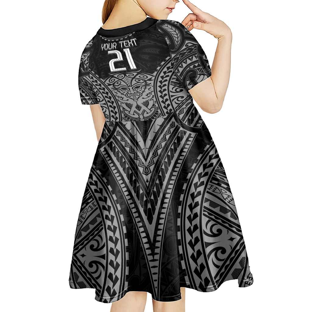 Custom New Zealand Rugby Kid Short Sleeve Dress Maori All Black Warrior Tribal Tattoo