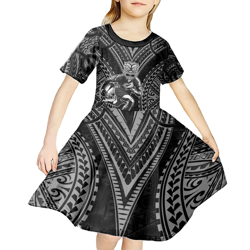 Custom New Zealand Rugby Kid Short Sleeve Dress Maori All Black Warrior Tribal Tattoo