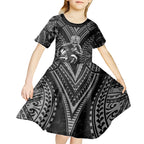 Custom New Zealand Rugby Kid Short Sleeve Dress Maori All Black Warrior Tribal Tattoo