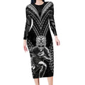 Custom New Zealand Rugby Long Sleeve Bodycon Dress Maori All Black Warrior Tribal Tattoo
