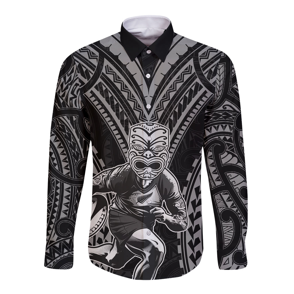 Custom New Zealand Rugby Long Sleeve Button Shirt Maori All Black Warrior Tribal Tattoo
