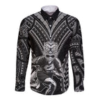 Custom New Zealand Rugby Long Sleeve Button Shirt Maori All Black Warrior Tribal Tattoo