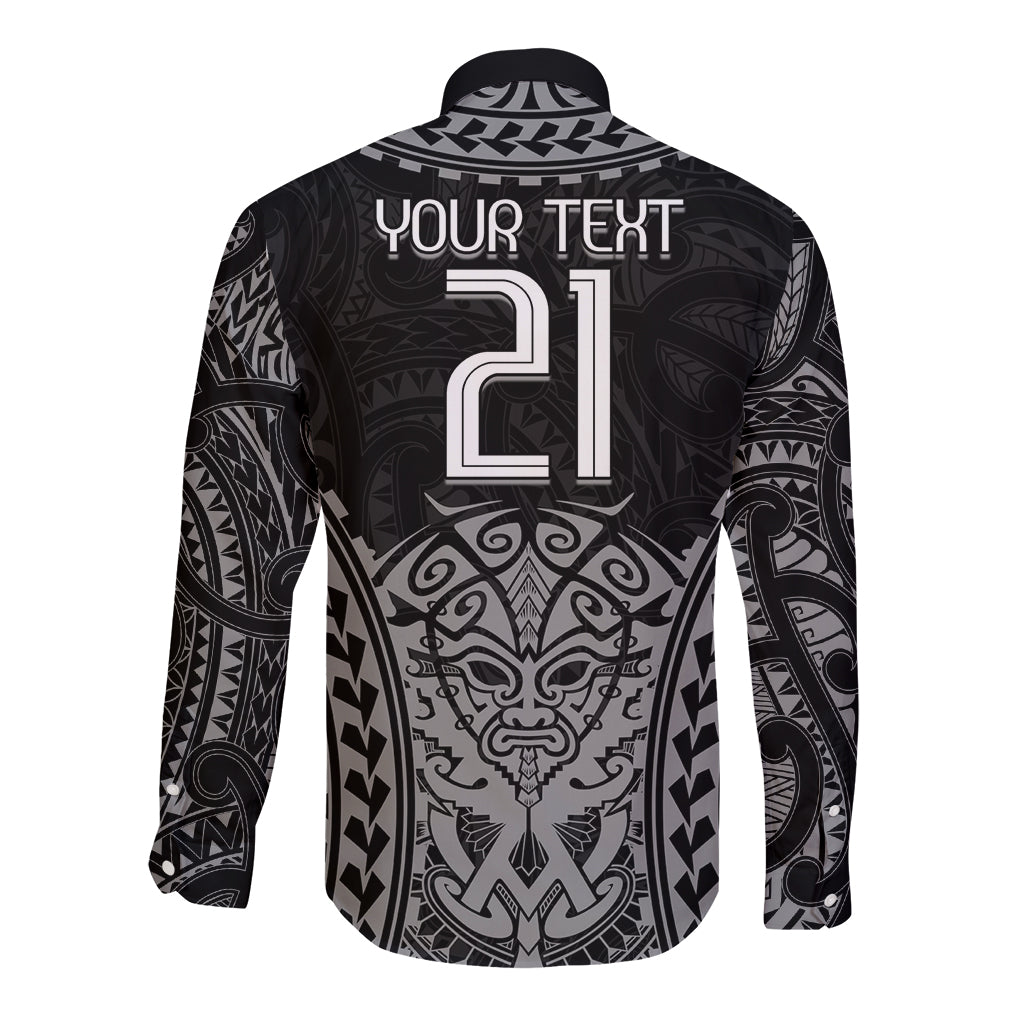 Custom New Zealand Rugby Long Sleeve Button Shirt Maori All Black Warrior Tribal Tattoo