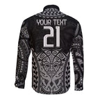 Custom New Zealand Rugby Long Sleeve Button Shirt Maori All Black Warrior Tribal Tattoo