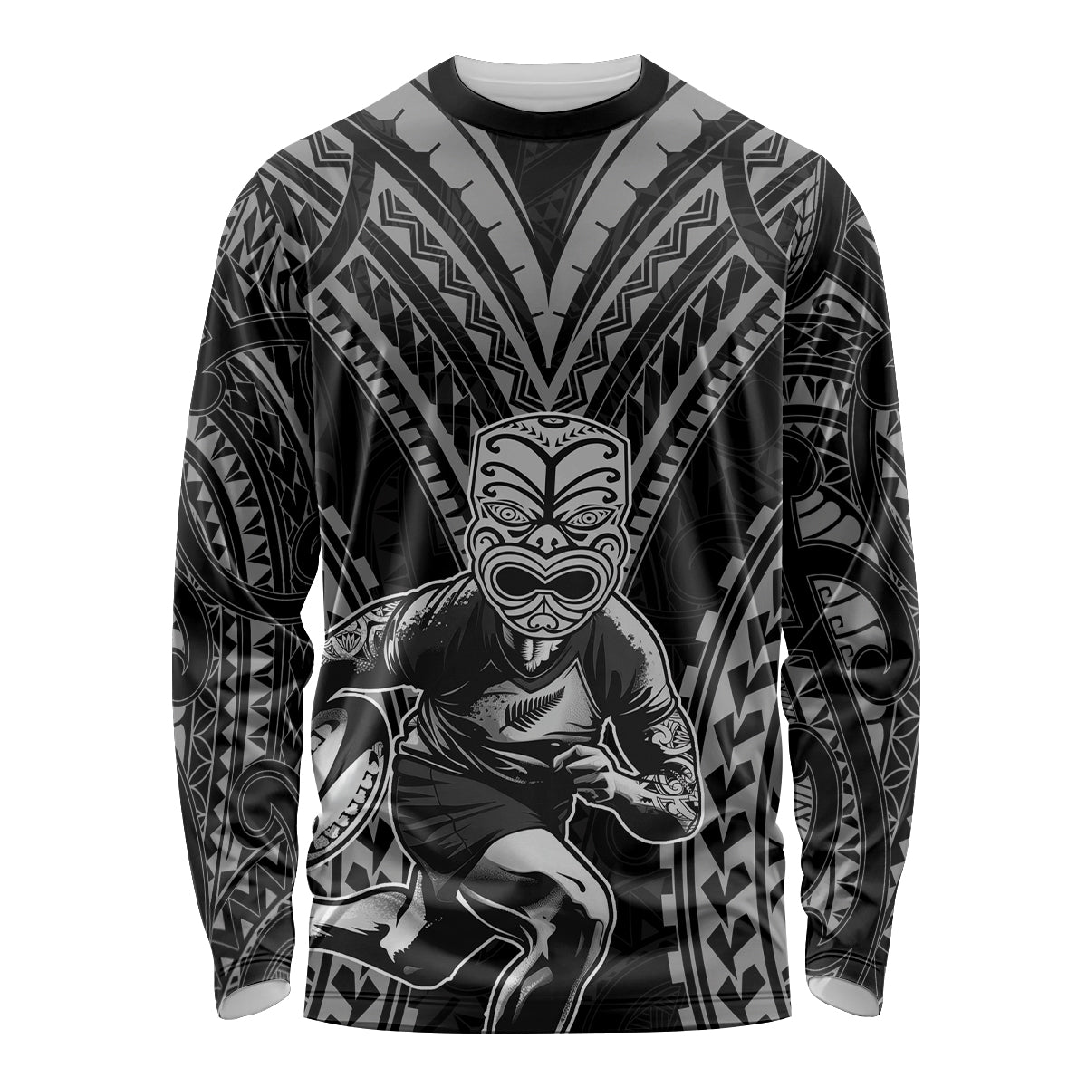 Custom New Zealand Rugby Long Sleeve Shirt Maori All Black Warrior Tribal Tattoo