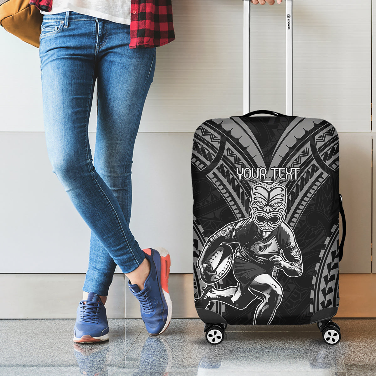 Custom New Zealand Rugby Luggage Cover Maori All Black Warrior Tribal Tattoo