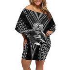 Custom New Zealand Rugby Off Shoulder Short Dress Maori All Black Warrior Tribal Tattoo